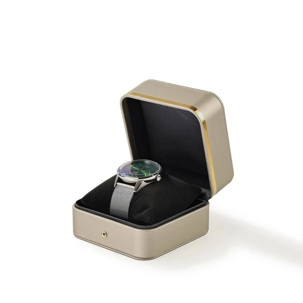 Luxury Gold Trim Watch Holder Box Pu Leather with Watch Pillow Wristwatch Storage Case Gift Packaging Case Bracelet