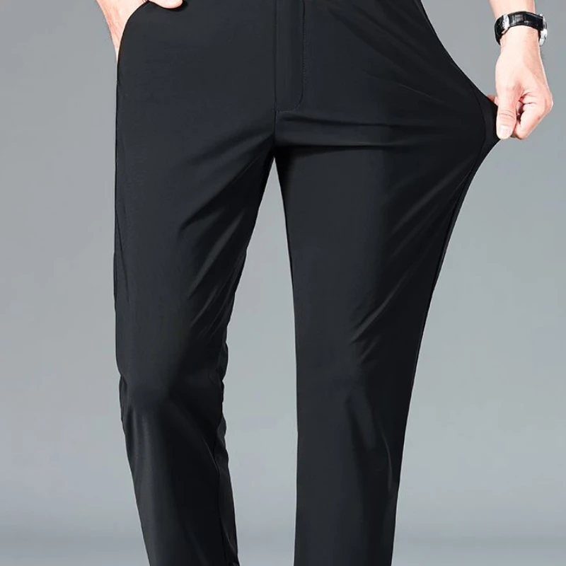Men Black Casual Pants Stretch Straight Summer Pants Business Baggy Man Adult Clothing Casual Office Thin Slim Fit Solid  New