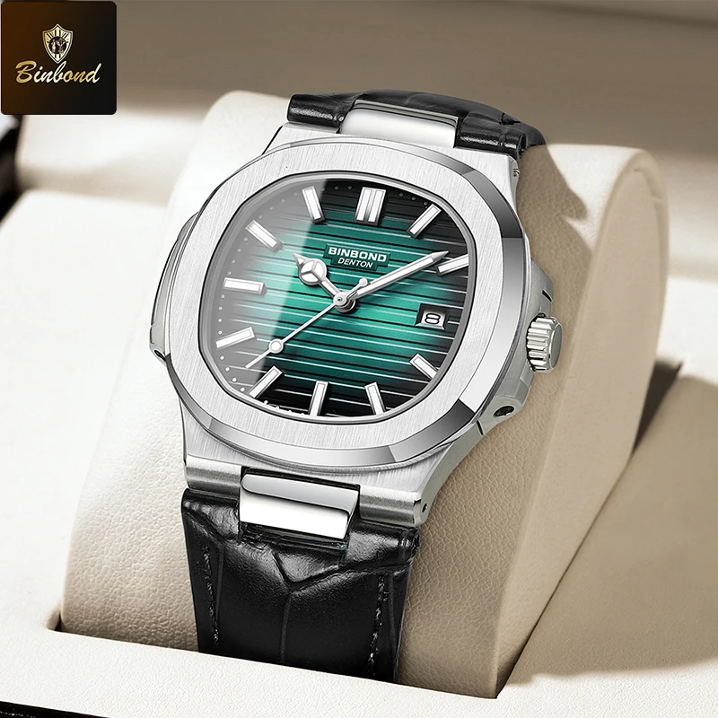 

BINBOND New Authentic Men's Quartz Watches Youth Fashion Leather Strap Waterproof Luminous Calendar Luxury Business Men Watches