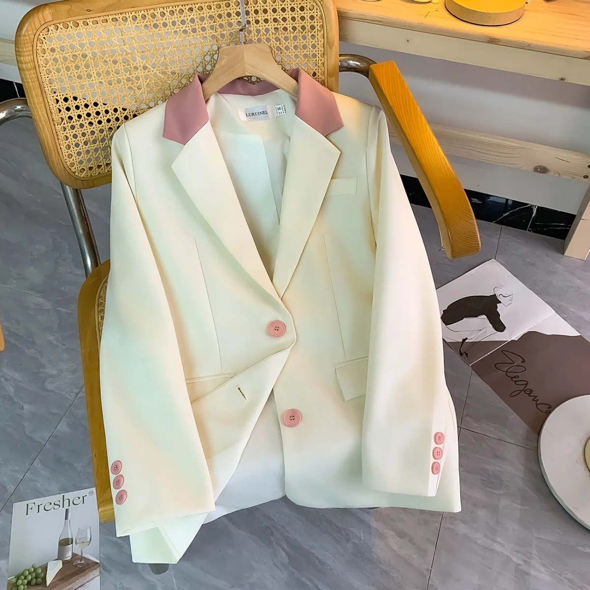 Spring Autumn Women Solid Color Blazer Outwear Femme Leisure Long Sleeves Suit Coat Korean Lady Fashion Pink Button Jacket view 2