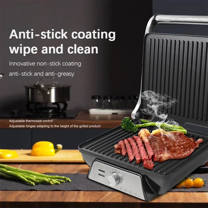 NF Stainless Steel Indoor Grill, Panini Press XL Automatic Cooking 2000 Watts Smokeless, Removable Plates, Steak Maker