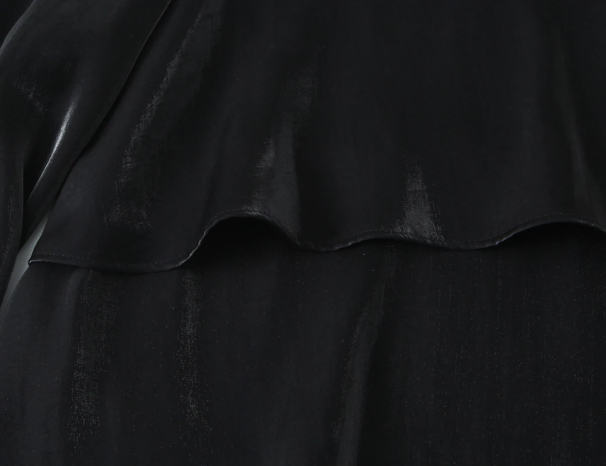 DEEABAE 2025 Winter New Product Women's Round Neck Long Sleeve Bright Fabric Stacked Decoration Back Split Shirt