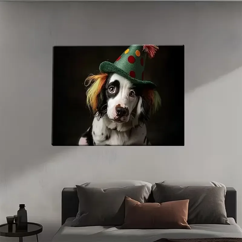 Funny Clown Dog Wearing A Hat Poster and Prints Canvas Painting Wall Art Picture for Living Room Home Decor Cuadros