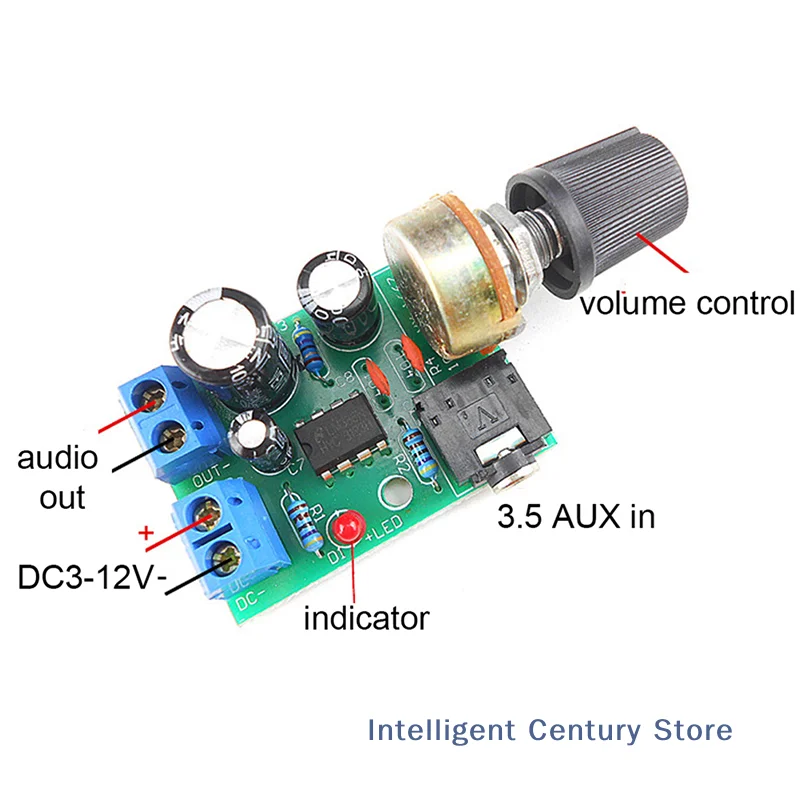 （In）LM386 10W Audio Amplifier Board Mono 3 5mm DC 3 12V Volume Control