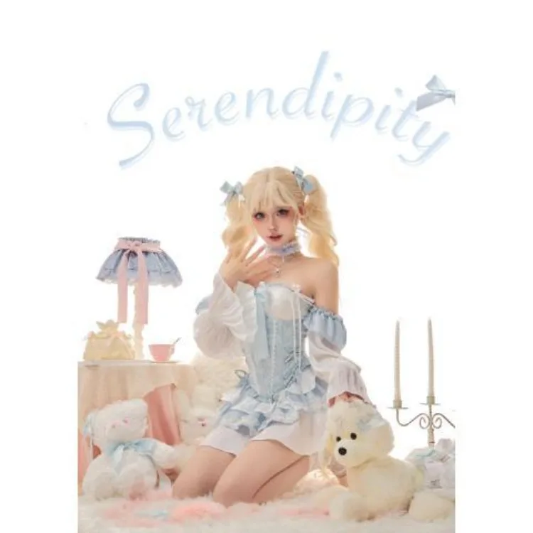 فستان بخصر نحيف وأزرق وأبيض للنساء لصيف 2025 فساتين جديدة على شكل حرف a Y2k مكشوفة الأكتاف مع فيونكة وأكمام طويلة من Vestidos Mujer