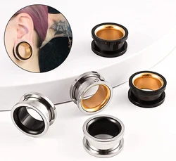 Pair Double Color Stainless Steel Double Colors Ear Plugs Earlets Ear Expanders Screw Back Gauges 6mm-30mm Body Piercing Jewelry