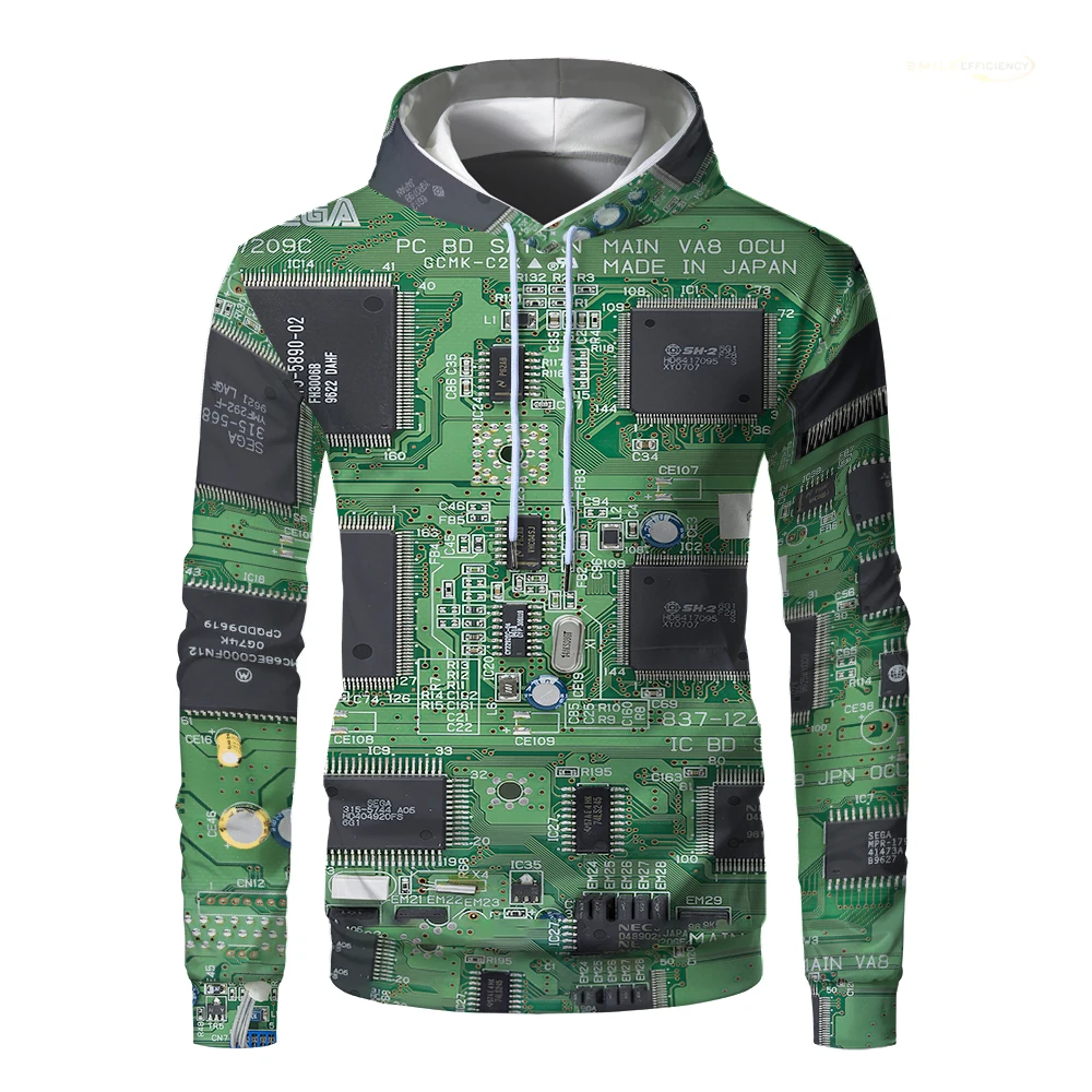 2023 Electronic Chip Pattern Fashion Devil  3D Printing Hoodie Men's Casual Funny Pullover Hip Hop