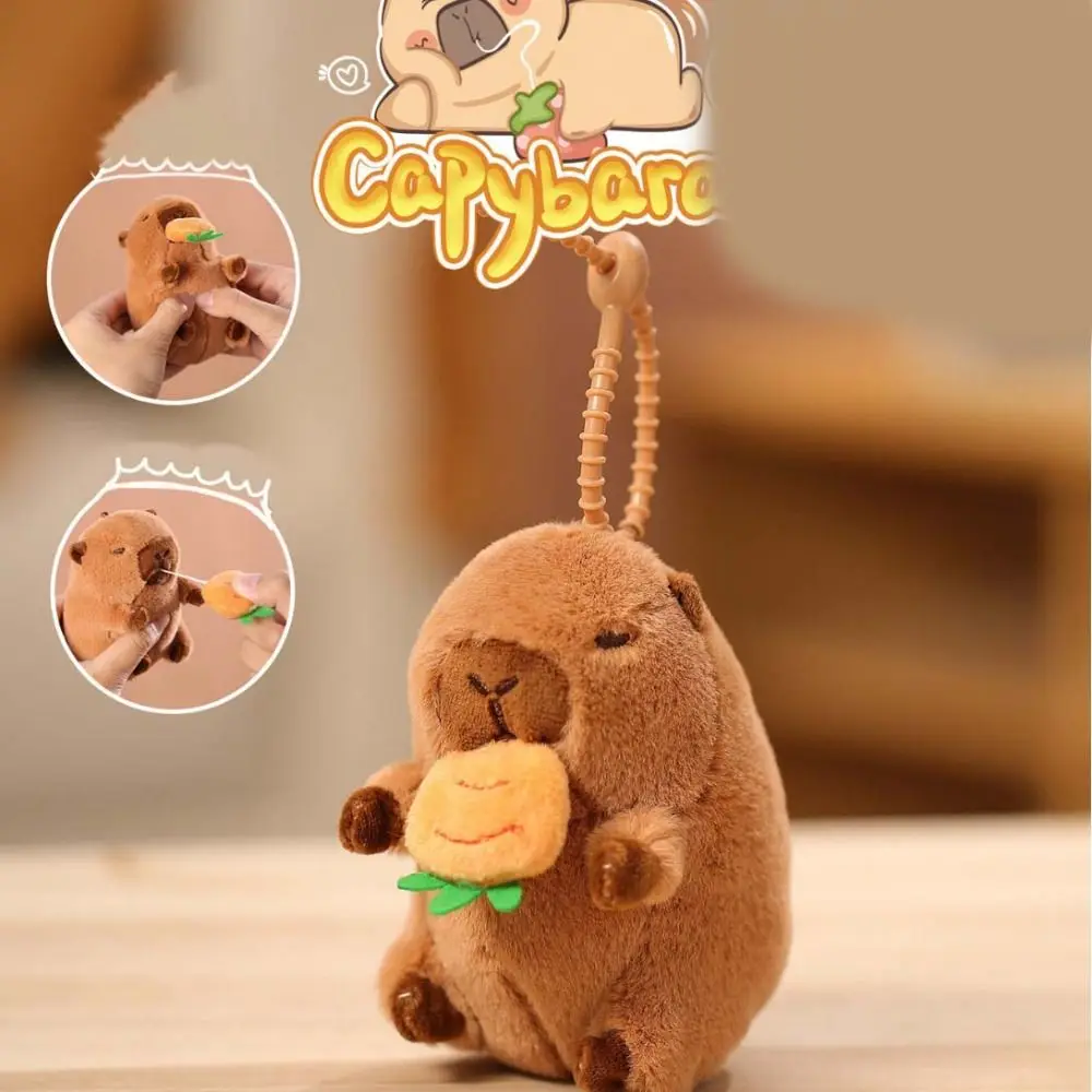 Fashion Pullable Capybara Plush Pendant Radish 11cm Capybara Toys Ornaments Key Decor Dolls Keychains Children Gifts