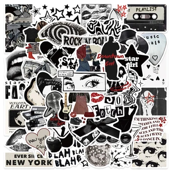 50 adet 90s 00s Retro Siyah ve Beyaz Y2K Kızlar Estetik Çıkartmalar Bagaj Dizüstü Gitar Telefon Günlüğü Su Geçirmez Vinil Çıkartmaları