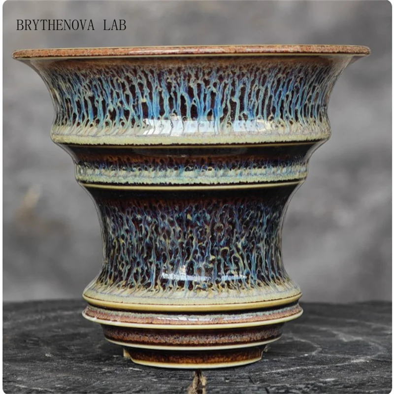 Glazed Round Blue Porcelain Root Crops Pot, Home Green Doecortion Plant Pot, Small Flower Vase, Bonsai Plant Pot