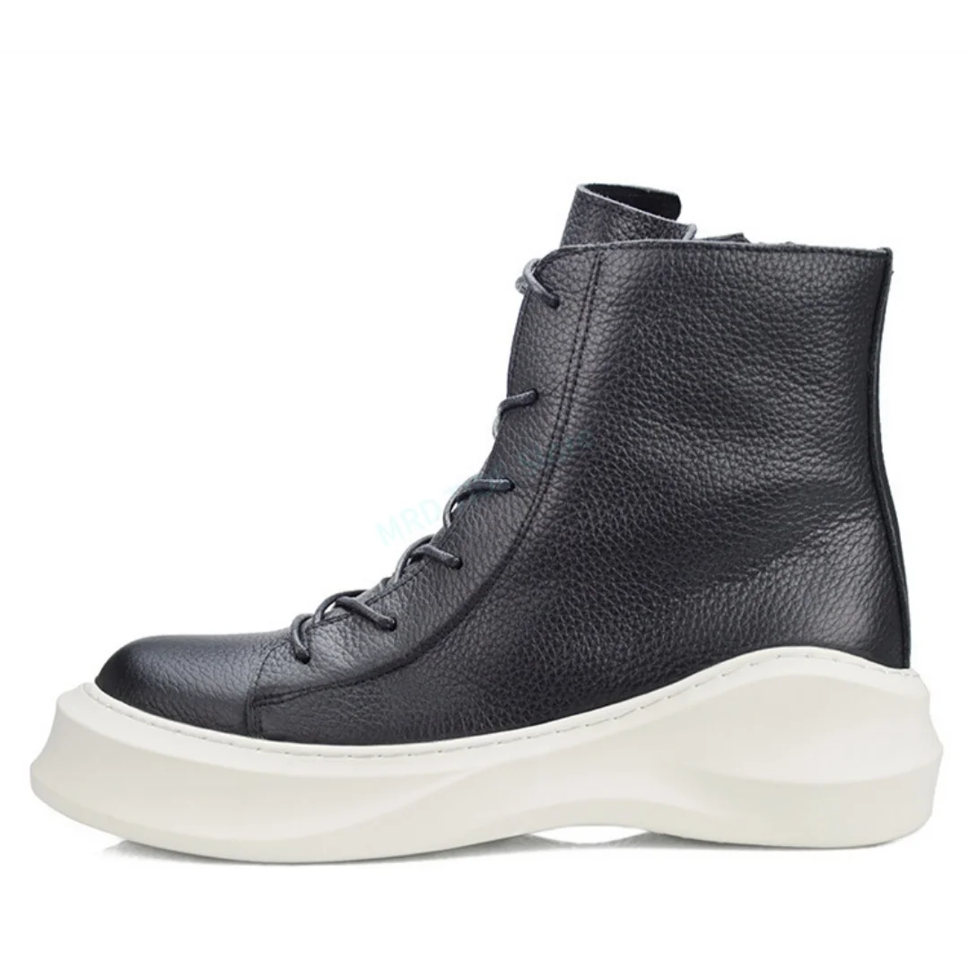 

Brand Men Ankle Shoes Casual Genuine Leather Zip Lace Up High Top Man's Shoes Gothic Vintage Luxury Designers Fleece Wool Boots