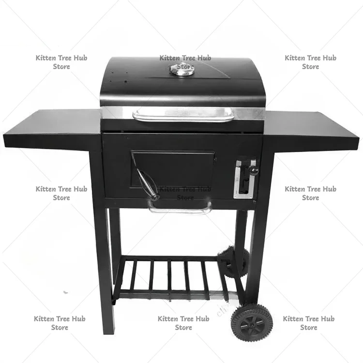 Smoked Grill Household Grill Thickened large grill on wheels for outdoor camping parties