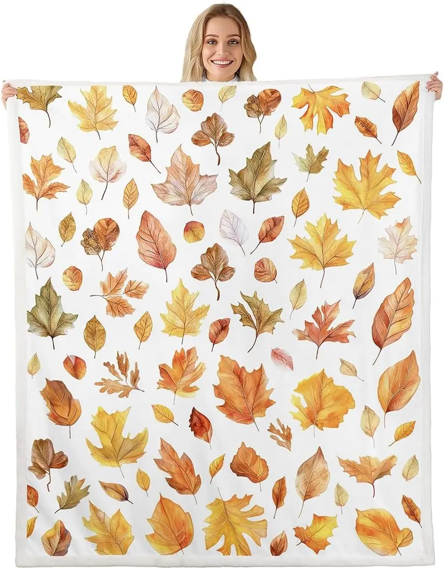 Autumn Maple Leaves Fuzzy Blanket for Boys Kids Fall Leaves Thanksgiving Harvest Kids Throw Blanket for Bedroom, Autumn Maple