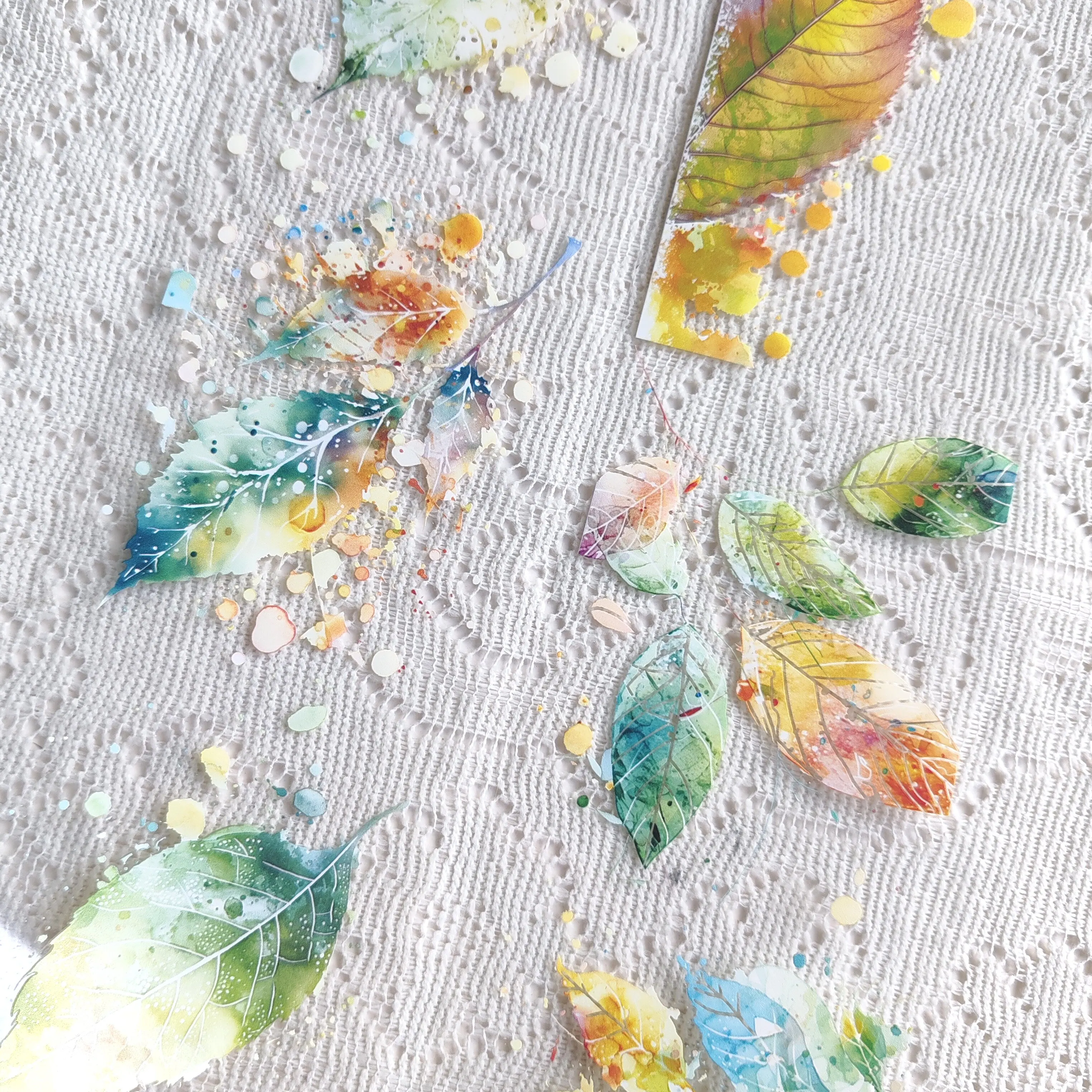 Vintage Watercolor Vein Leaf Background Washi Tape Decorative Stickers For Journal Scrapbooking Base Decoration
