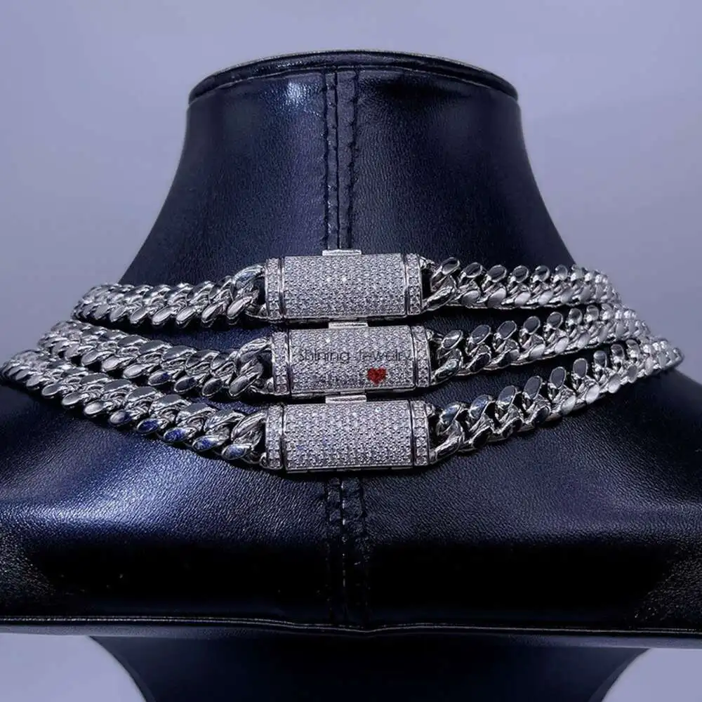 Luxury Droipshipping Ready to Ship Moissanite Clasp Lock Miami Thick 8mm Silver Cuban Chain.