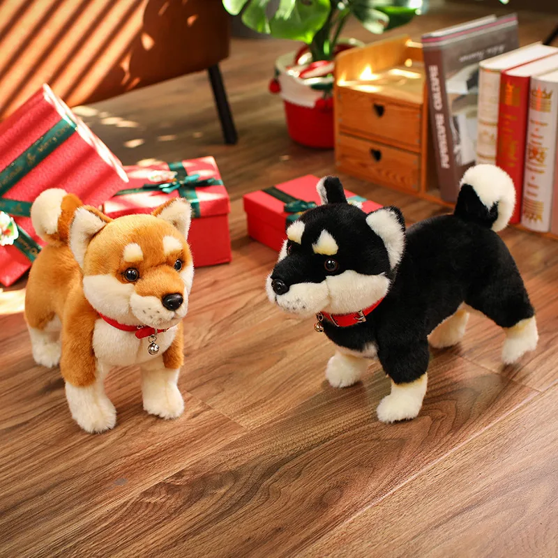 Macio realista shiba inu brinquedo de pelúcia adorável animal de pelúcia marrom preto cão boneca fofinho filhote de cachorro plushies bonito presente decoração para casa