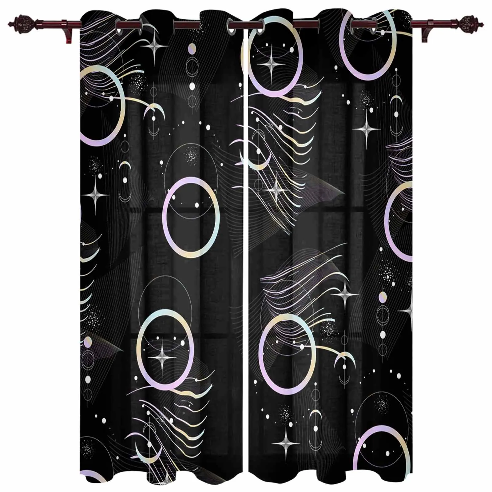 Star Circle Black Moon Outdoor Curtain For Garden Patio Drapes Bedroom Living Room Kitchen Bathroom Window Curtain