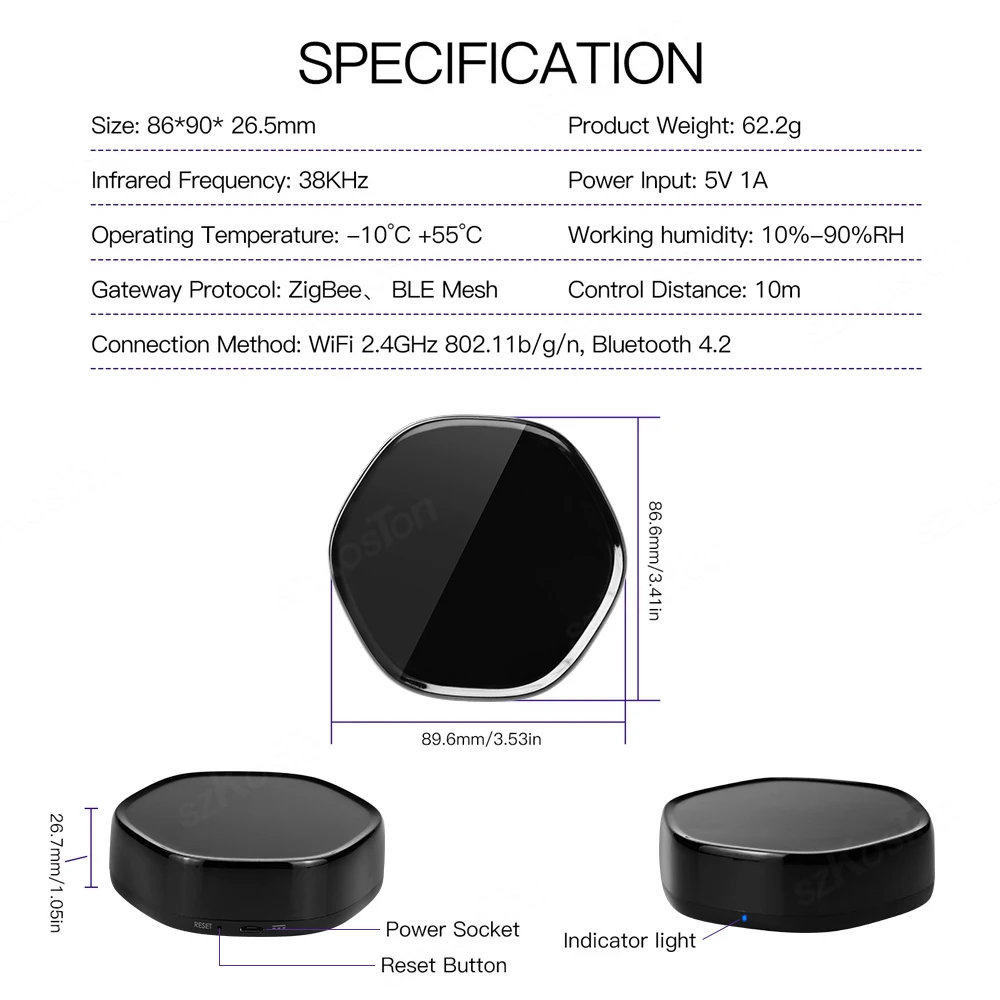 Tuya Smart Home-mando a distancia IR 3 en 1, multifunción, BLE Mesh, ZigBee Gateway, 38K, a través de Alexa y Google Home