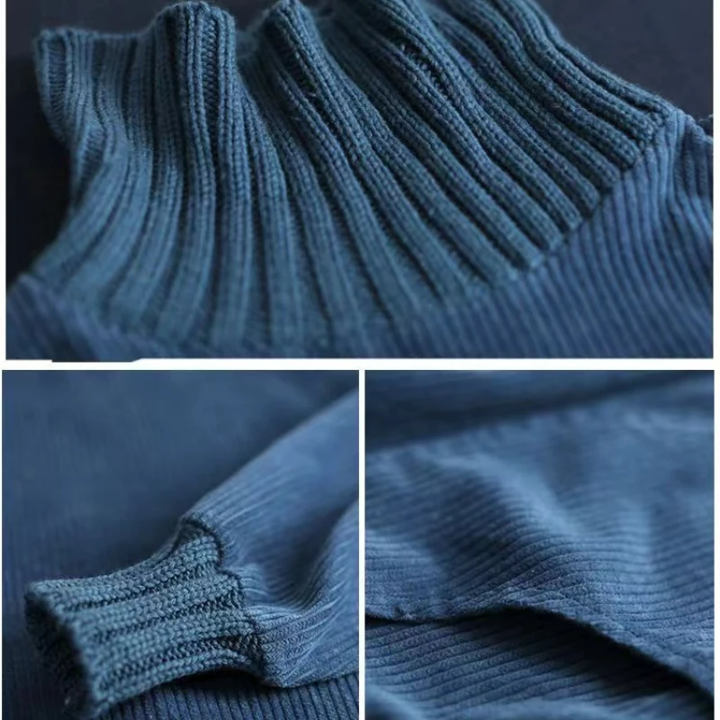 Robe longue en velours côtelé épais pour femme, couleur unie, élégante, ample, Vintage, col roulé, nouvelle collection hiver 2024