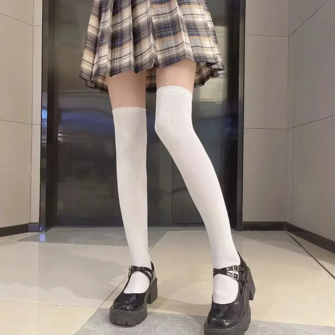 JK Damen Schwarz-Weiße Kniehohe Lolita-Socken, Niedliche Overknee-Socken für Mädchen, Tägliche Dünne Weiche Atmungsaktive Einfarbige Strümpfe – Detail 22