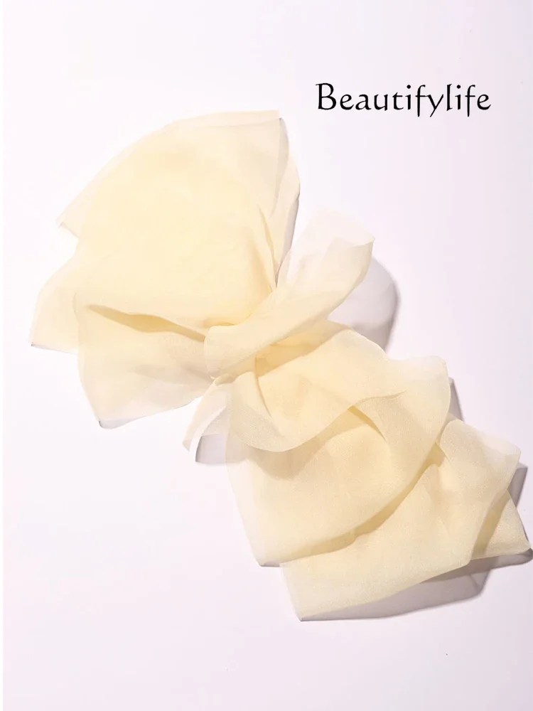 Bow hairpin one-word clip solid color versatile sweet Korean tulle spring clip fairy gas