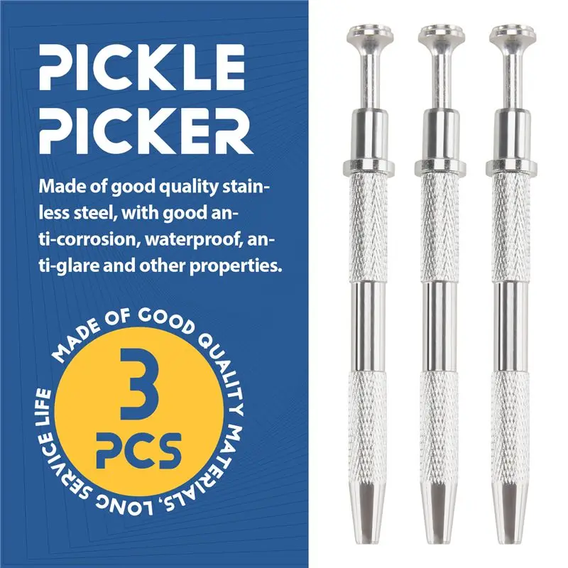A21Q -3 Pack Stainless Steel 4-Claw Pick Up Tool, 4 Prongs Grabber For IC Chip, Electronic Components, Silver