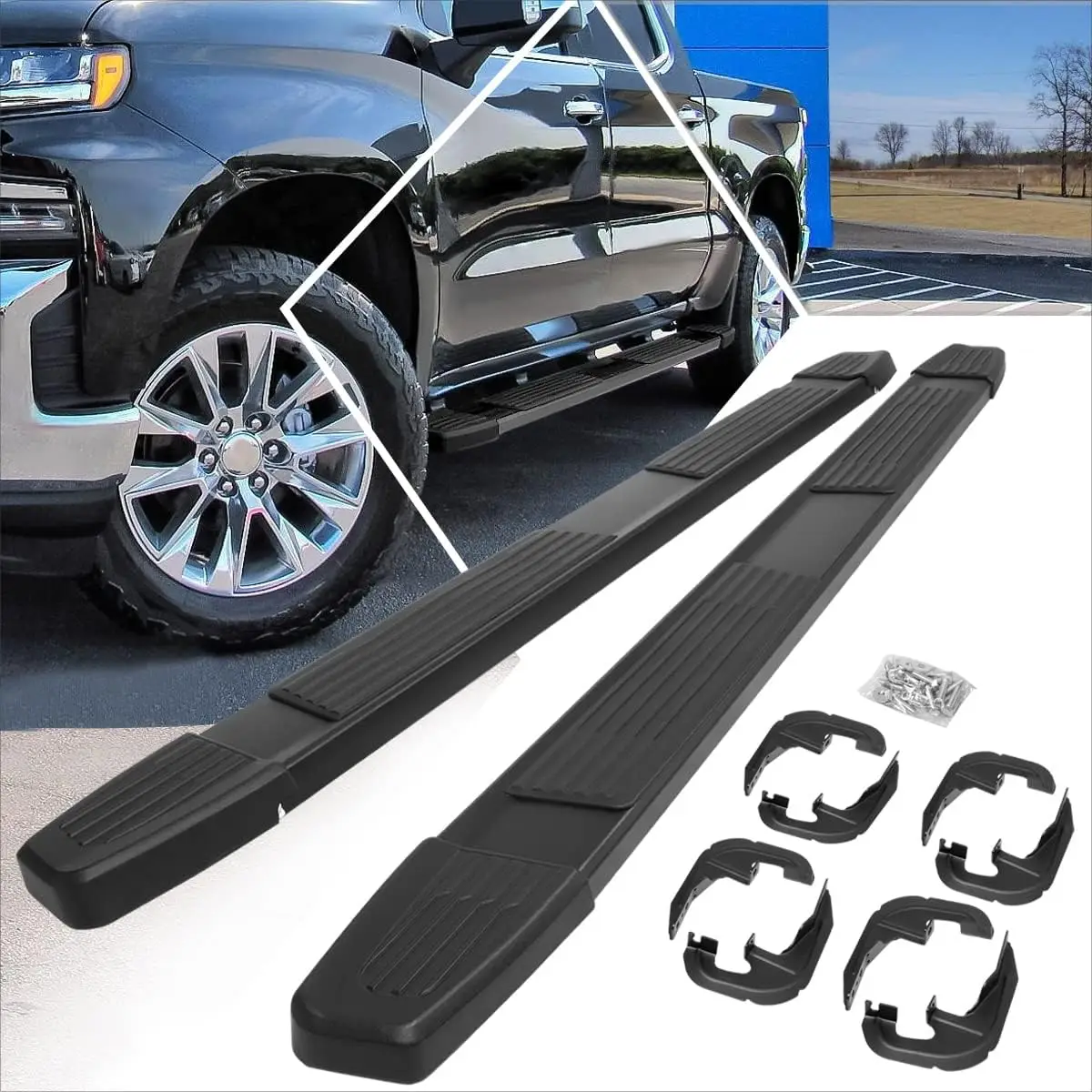 

[Пары] 6-дюймовые черные алюминиевые подножки/боковые ступеньки/режки Nerf, совместимые с 19-24 Chevy Silverado/GMC Sierra Crew Cab