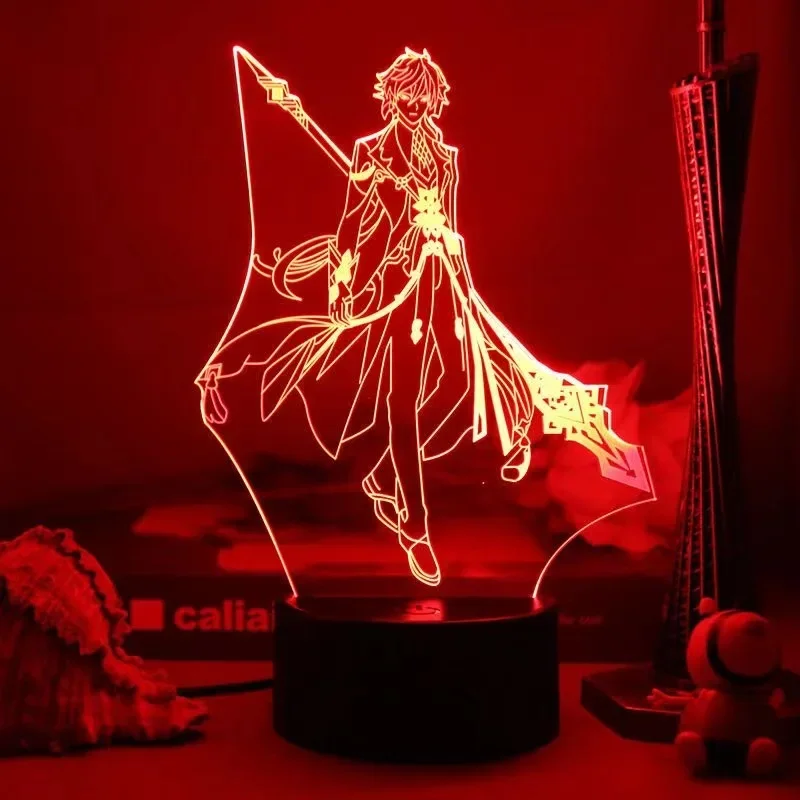 3D Acrylic LED Night Light Genshin Impact Anime Figures Model Hu Tao Lamp RGB Touch Decorative Table Lamp Xmas New Year Gifts