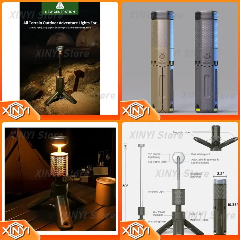Portable Rechargeable LED Multifunction Magnetic Lantern for Camping Telescopic Outdoor Emergency Light for Hiking