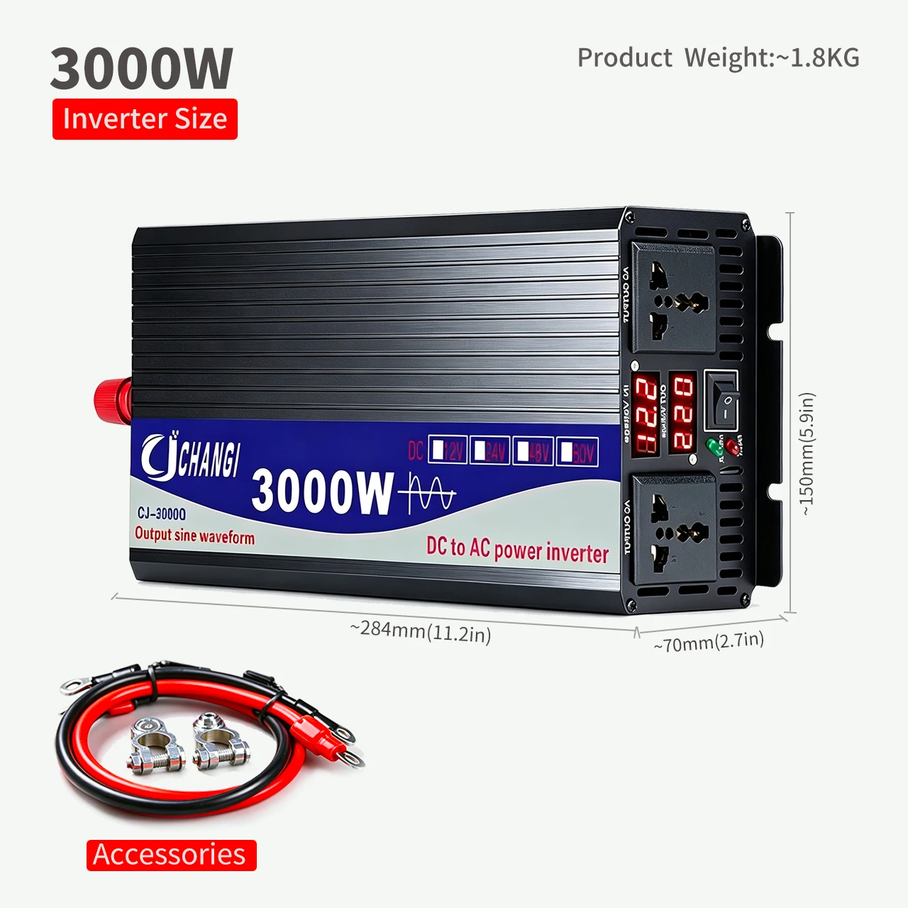 Pure Sine Wave Inverter 3000W 4000W 5000W DC 12V and 24V to AC 220V 50Hz Universal and European Socket Charger Adapte Power Sup