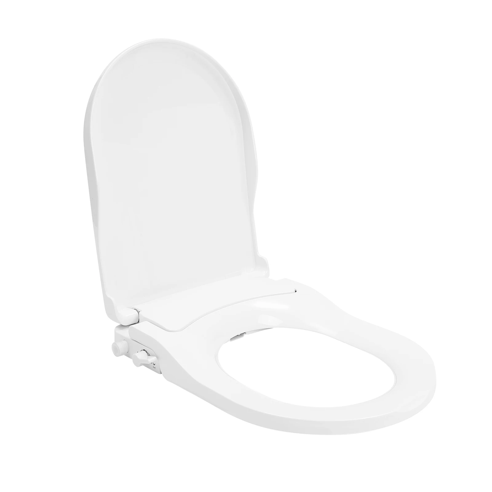 Non-Electric Bidet Toilet Seat, Dual Nozzle Front & Rear Wash, Slow-Closing Cover, Water Pressure Driven, for Hemorrhoid Relief & Feminine Hygiene, Universal D-Shape, Easy Clean PP, Fits Hole Spacing 4.5-6.4in