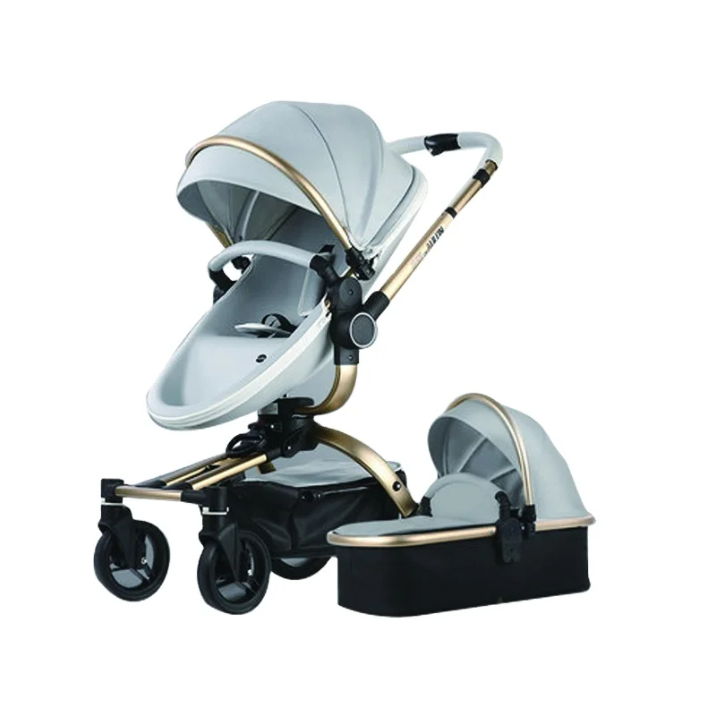 

Hot Mom Luxury Baby Stroller 3 in 1 Folding bi-directional high landscape stroller artificial leather