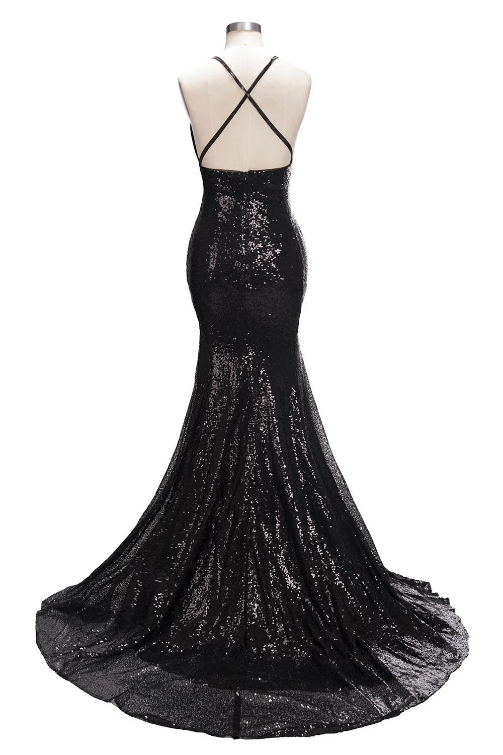 Schwarze Pailletten sexy rücken freie hoch geteilte Frauen Abendkleid Hochzeits feier formelle Gelegenheit Meerjungfrau Robe de Soiree Ballkleider