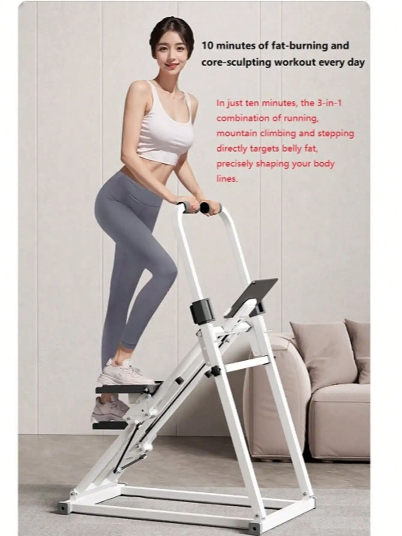 Foldable Stair Stepper Machine With Handles - Adjustable Stepper For Home Cardio, Low Impact Workout Equipment For Legs, Glutes & Weight Loss - Compact Stepping Machine, Easy Assembly White