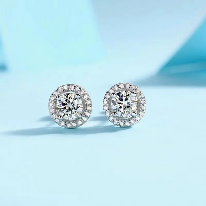 100% مويسانيتي حقيقي مستدير 0.5-1.0CT وأقراط للنساء 925 فضة أقراط الماس غرامة مجوهرات