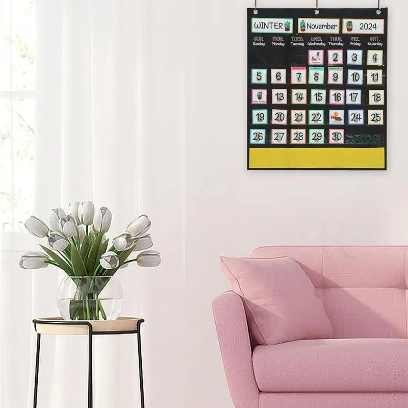 Calendar Pocket Chart Monthly Classroom Pocket Calendar Black Calendar Pocket Chart Educational Wall Pocket Chart For Number Of