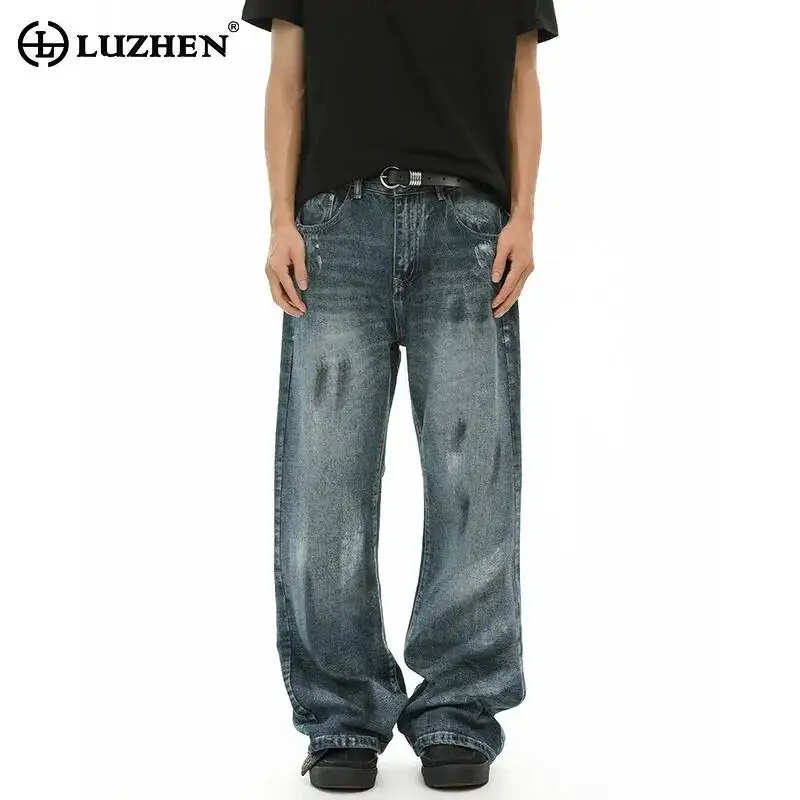 

LUZHEN 2026 Summer Handsome Gradient Washed Tie-dyed Stripe Straight Casual Jeans Men's Fashion High Quality Denim Pants JY7538