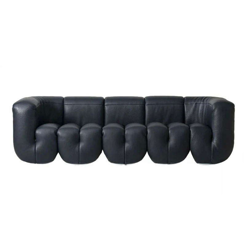 Black leather sofa antique designer U-shaped fist creative special-shaped three-person sofa