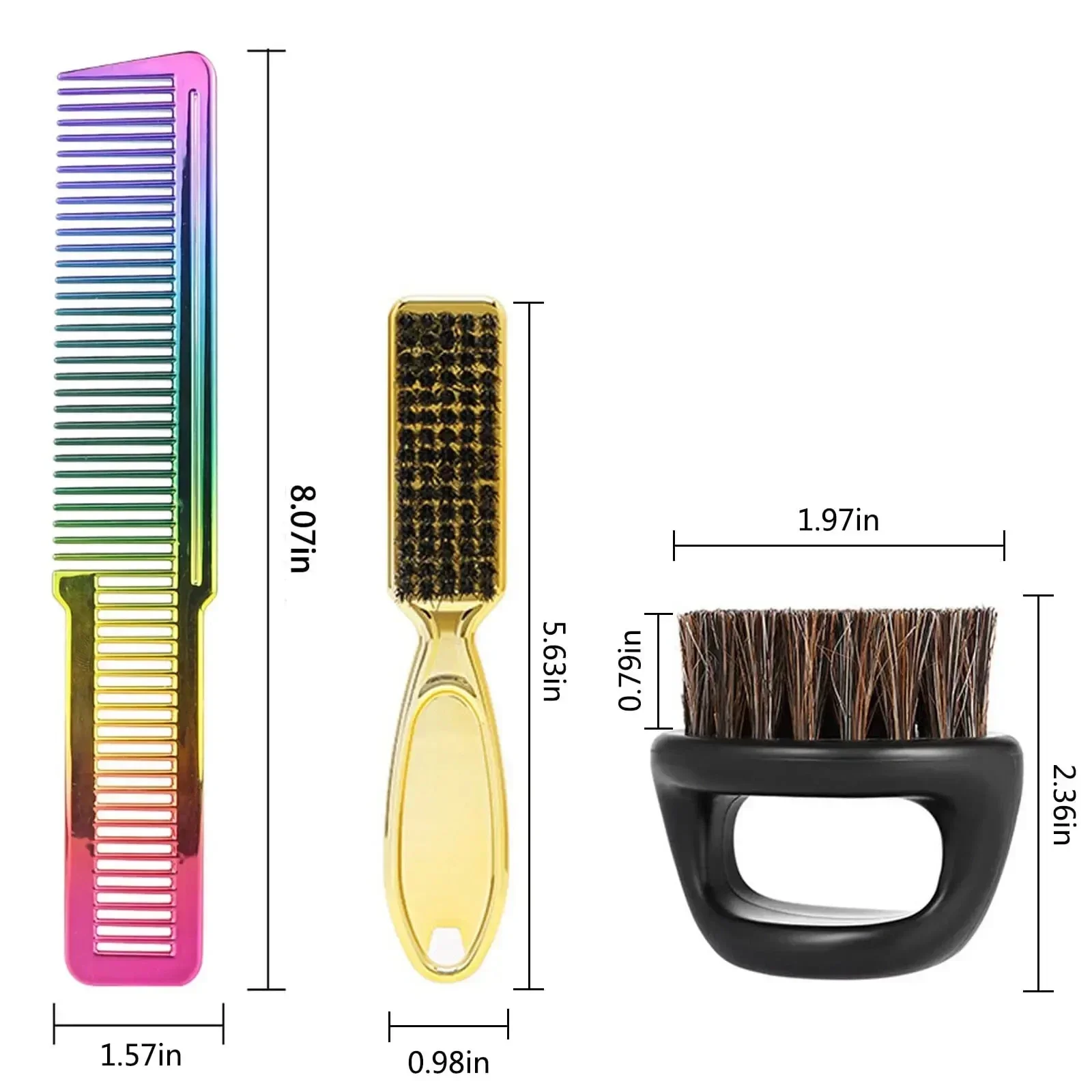 3PCS Salon Electroplated Hair Clipper Comb Sets Hair Cleaning Neck Duster Brush Men Ring Beard Brush Styling Barber Accessories