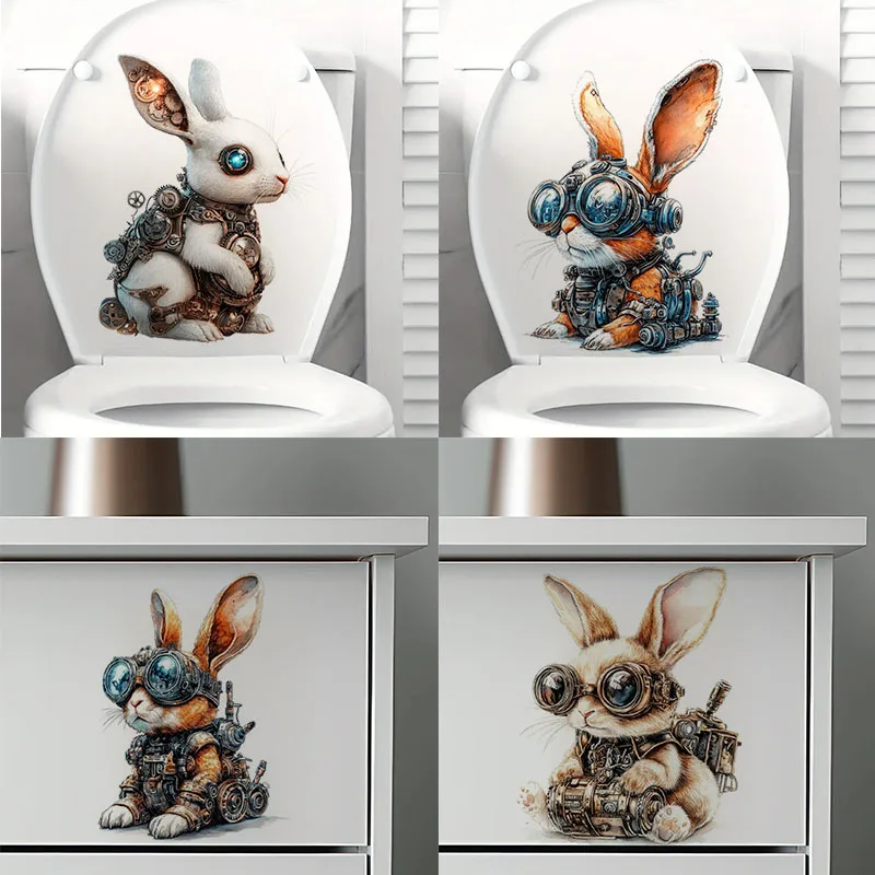 

Robotic Bunny Self-Adhesive Toilet Lid Stickers,Wall Decal Removable, Reusable Vinyl Car Sticker for Bathroom Decor