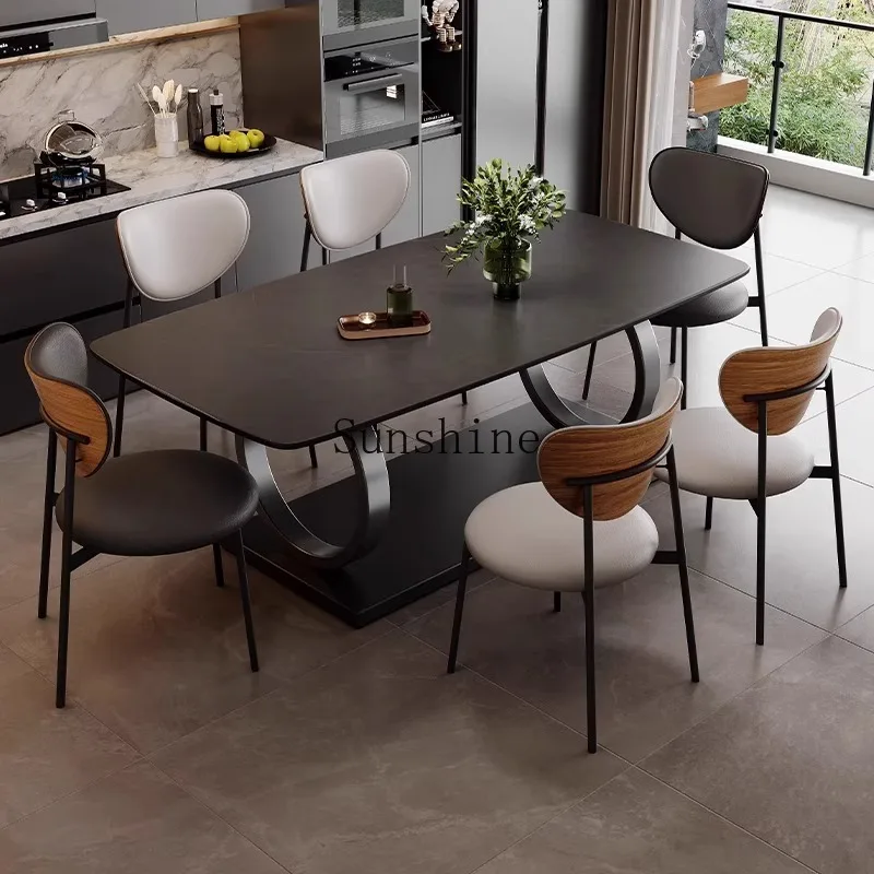 

Small apartment light luxury living room rectangular dining table medium antique rock slab dining table and chairs