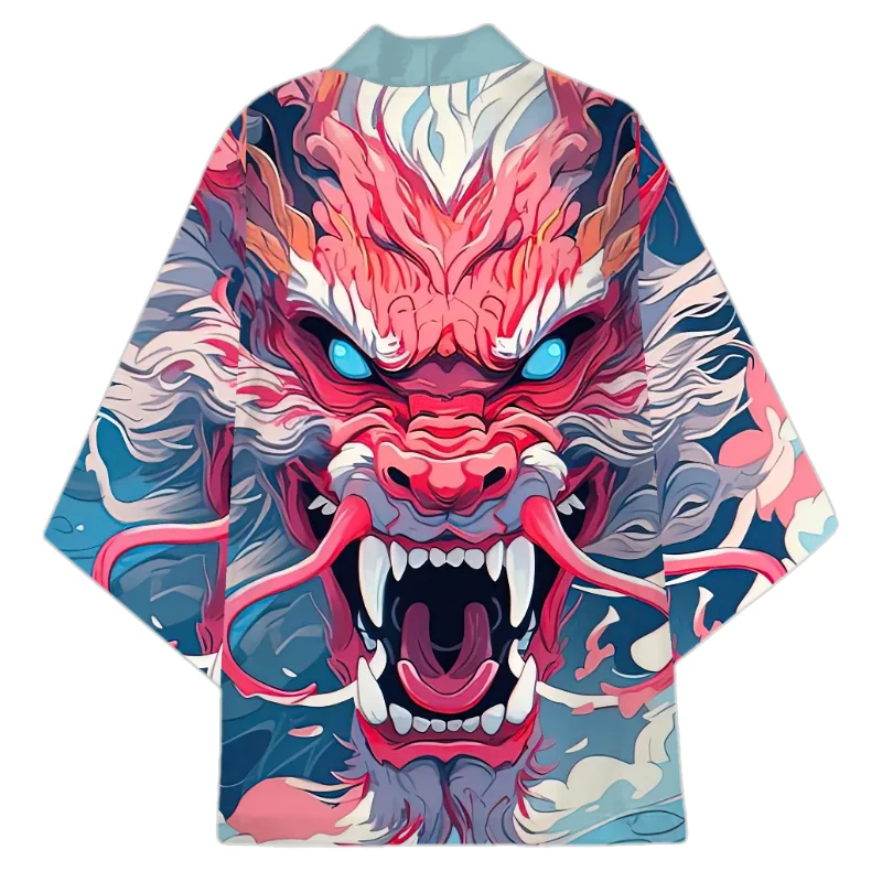 

Japanese Samurai Kimono Men Women Anime Dragon Printed Green Loose Cardigan Sleeve Harajuku Coaplay Shirt Open collar cloak tops