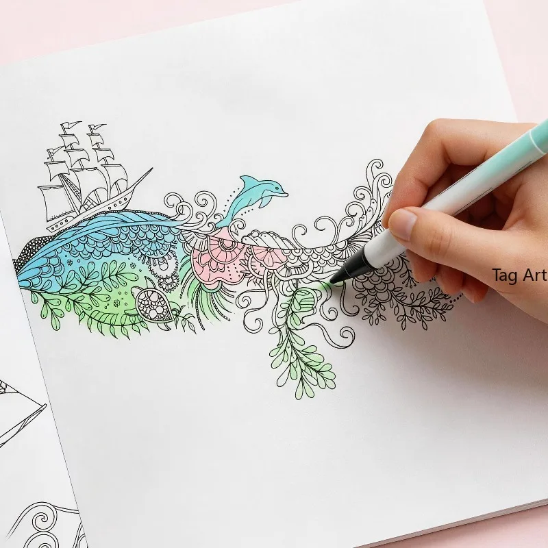 A Hand Drawn Coloring Book for Adults To Relieve Stress or Calm Down A Series of Underwater Coloring Picture Books for The Ocean