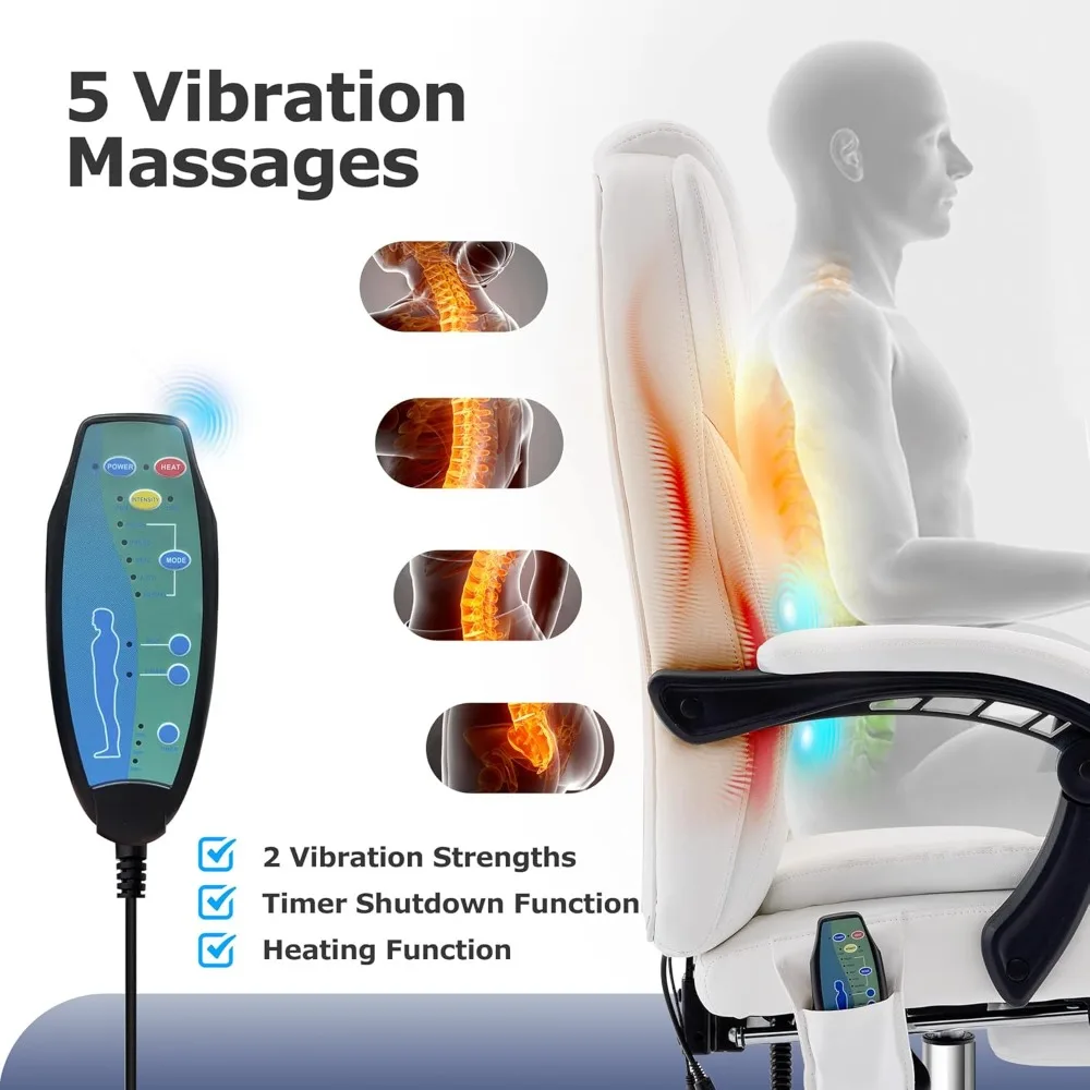 كرسي مكتب تدليك مستلق مع مسند للقدمين، كرسي تنفيذي مريح عالي الظهر مع وظيفة التسخين والاهتزاز