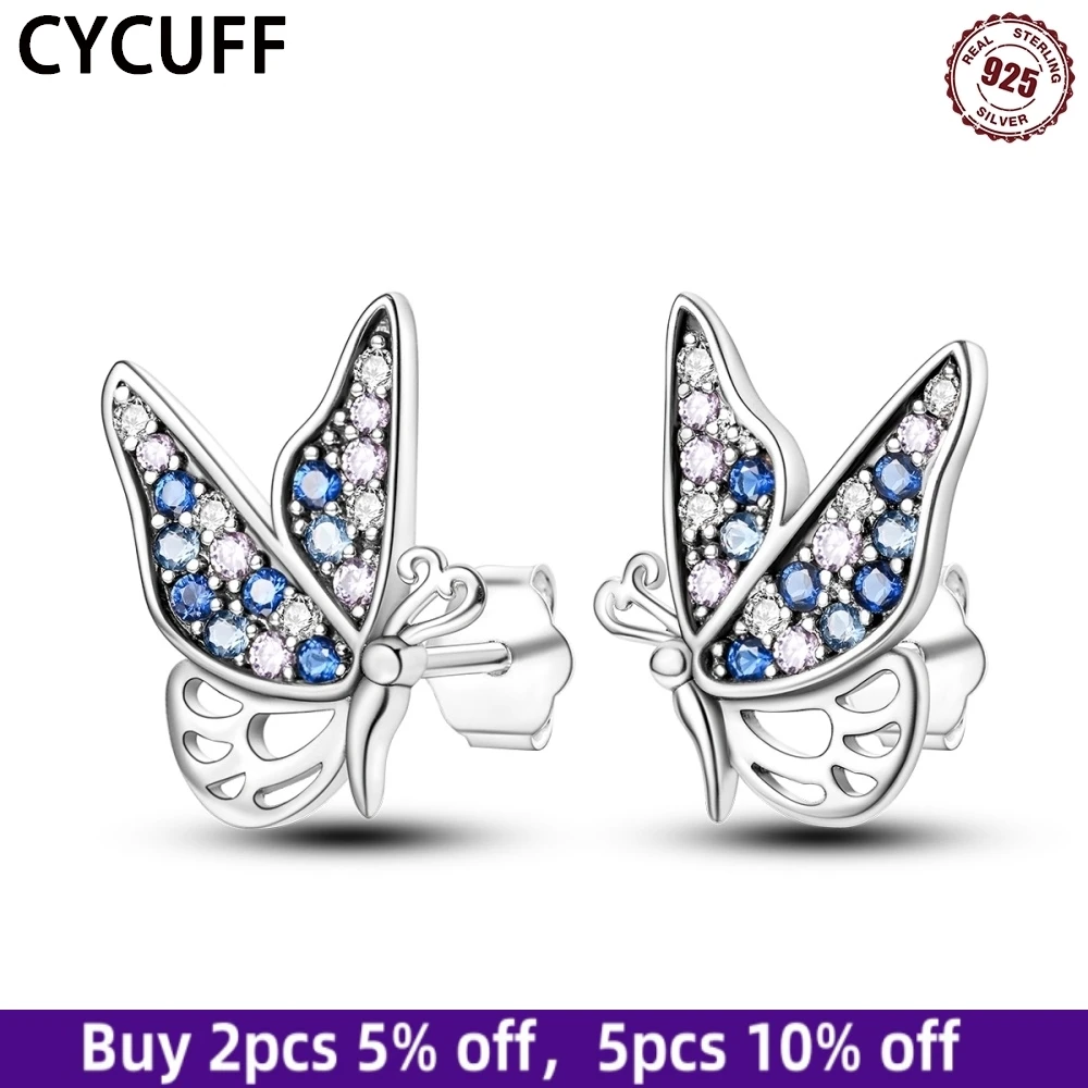 CYCUFF 2025 New 925 Sterling Silver Zircon Butterflies Dragonflies Insect Elements Stud Earrings Female Birthday Party Fine Gift