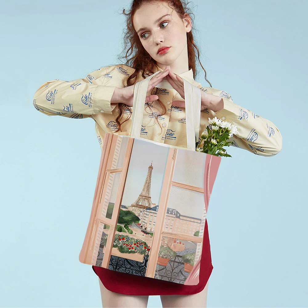 Fashion City Map London Paris Shopper Bags Tote Lady Handbag doppia stampa riutilizzabile pieghevole Casual Canvas Women Shopping Bag