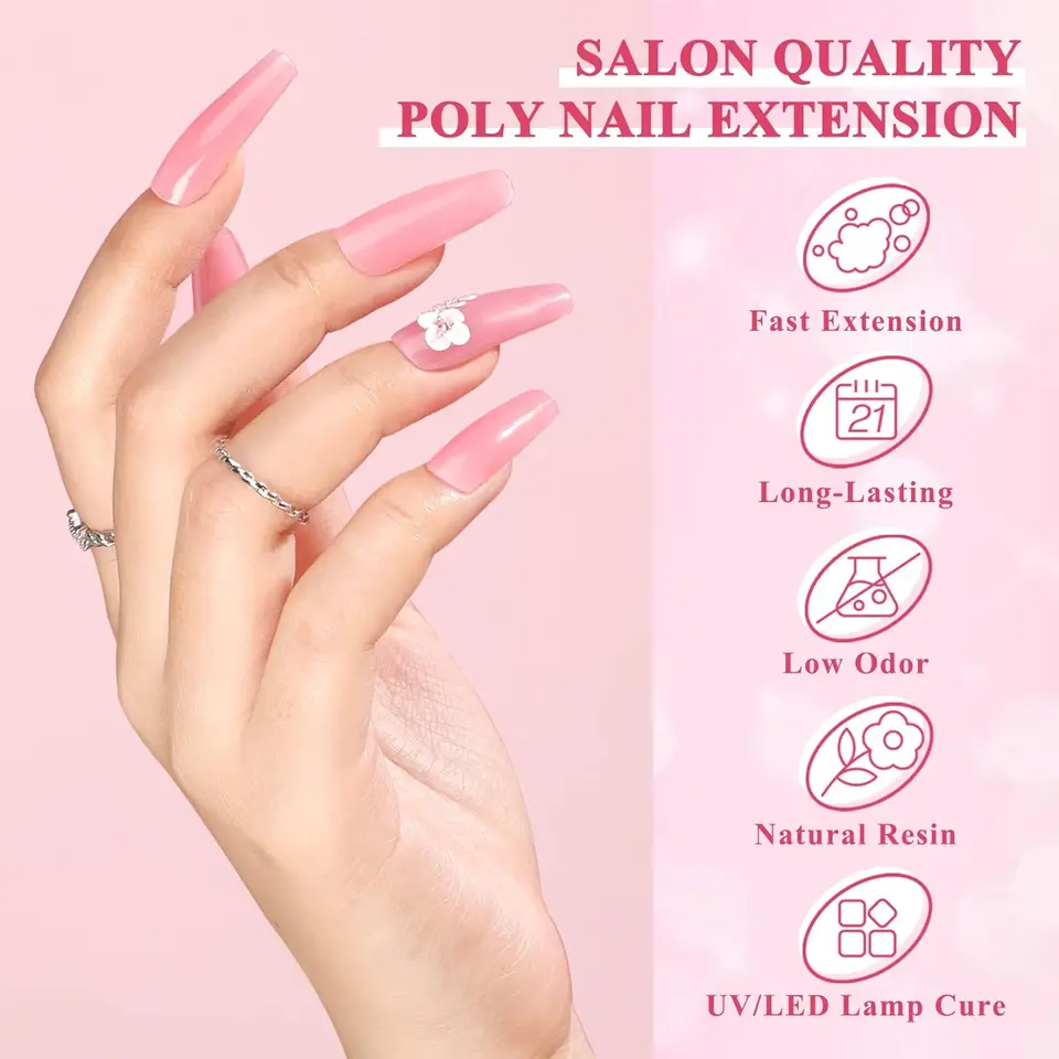Gel de uñas poly - 15ml de gel de extensión poly, 0.5 onzas, set de colores, gel constructor de larga duración para principiantes 3
