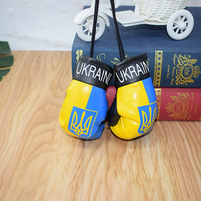 [HF](HS)1Pc/1Pair Ukraine National Flag Boxing Gloves Keychains Hanging Pendant Accessories