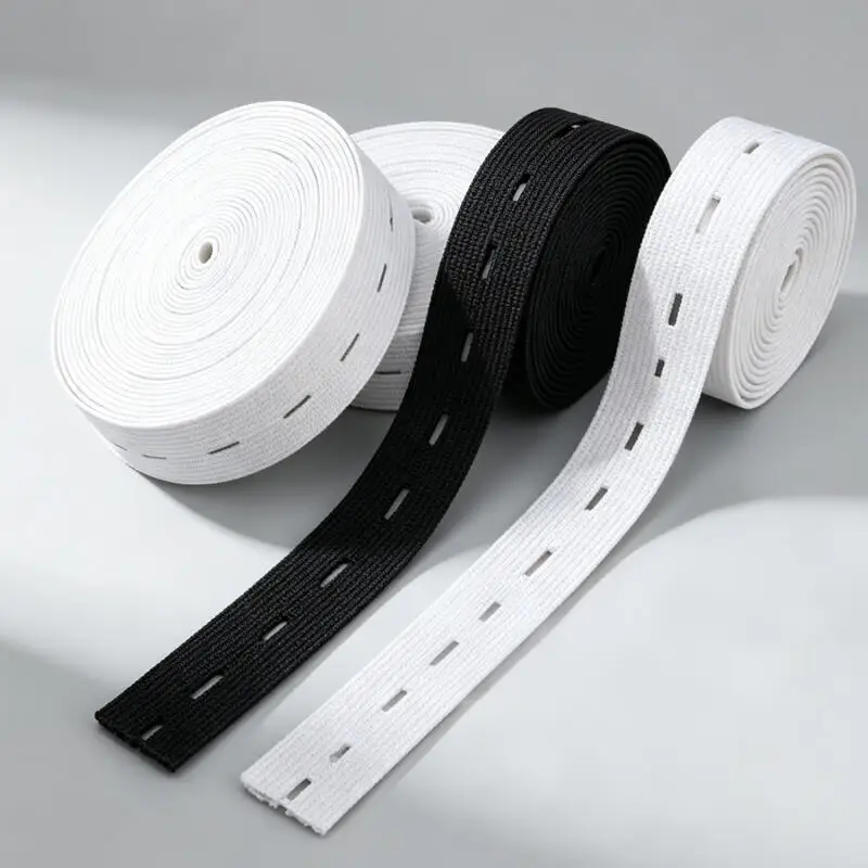 5M Button Hole Elastic Belt Sewing Elastic Bands with Buttonholes Flat Stretchable Bands Spool Knit Stretch Cord Belt 15/20/25mm