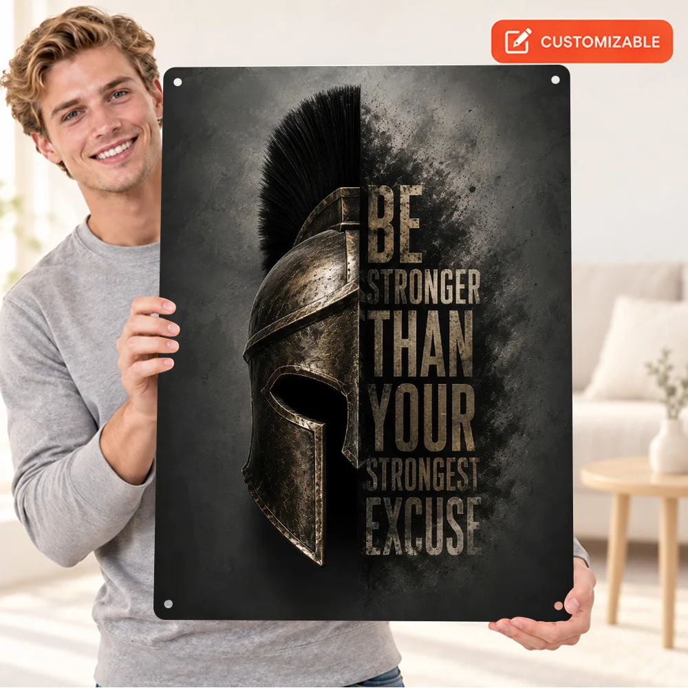 Spartan Helmet With Inspirational Quote Printed Poster Classical Wall Art For Study Customized Aluminum Metal Sign Mentor Gift